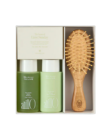 AnillO Lime Sunday Refresh Hair & Brush Set – plaukų priežiūros rinkinys su šepečiu
