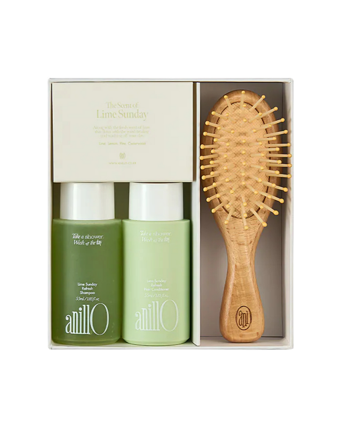 AnillO Lime Sunday Refresh Hair & Brush Set – plaukų priežiūros rinkinys su šepečiu