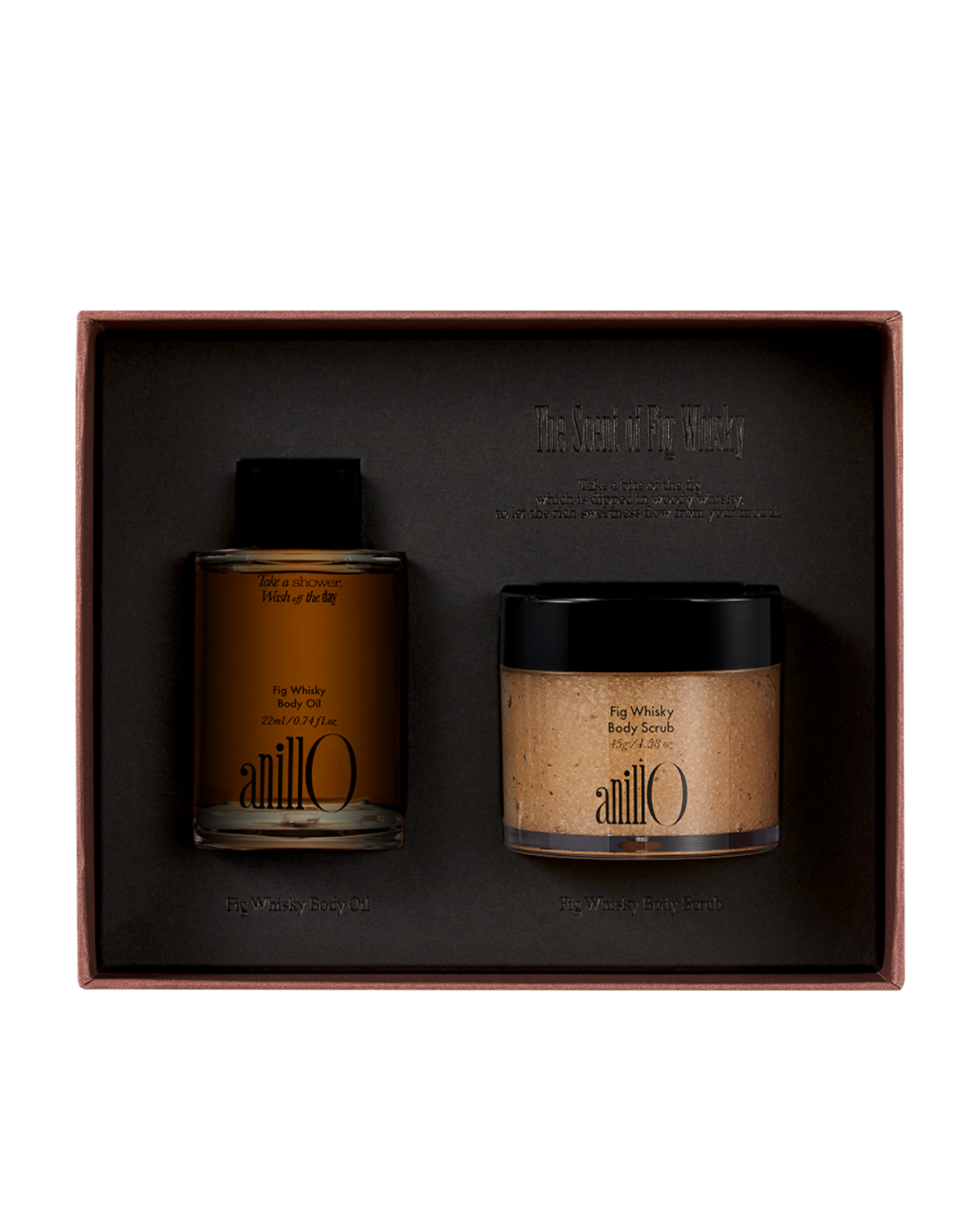 AnillO Fig Whisky Discovery Body Set – kūno priežiūros rinkinys, 45g+22ml