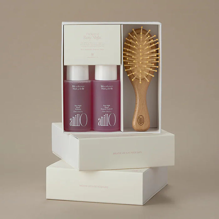 AnillO Rosy Night Repair Hair & Brush Set – plaukų priežiūros rinkinys su šepečiu