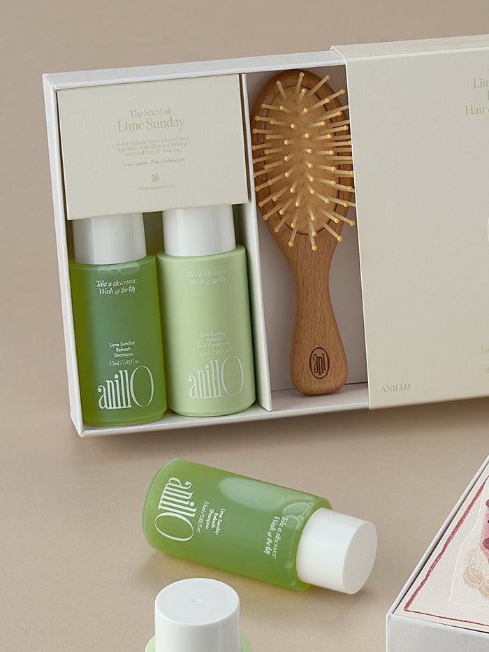 AnillO Lime Sunday Refresh Hair & Brush Set – plaukų priežiūros rinkinys su šepečiu