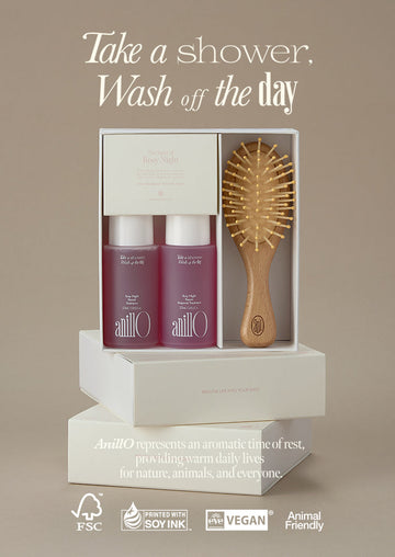AnillO Rosy Night Repair Hair & Brush Set – plaukų priežiūros rinkinys su šepečiu