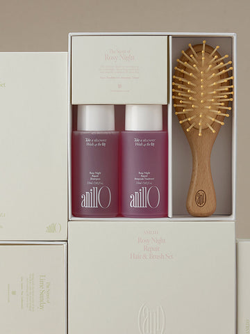 AnillO Rosy Night Repair Hair & Brush Set – plaukų priežiūros rinkinys su šepečiu