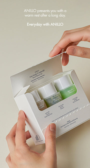 AnillO Lime Sunday & Amber528 Travel Shower Kit – kelioninis plaukų ir kūno priežiūros rinkinys